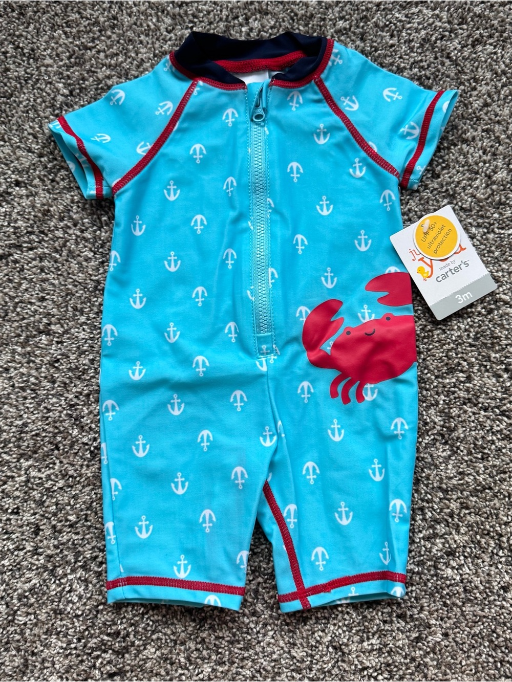 Carter's Baby Boys' Aqua Anchor Crab One-Piece Swimsuit, 3M